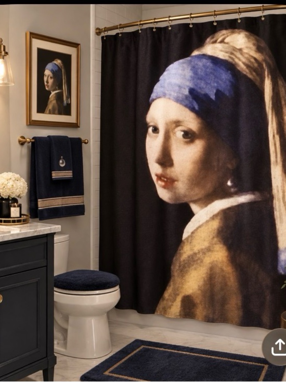 Shower Curtain Artsy Museum Girl With A Pearl Earring Johannes Vermeer Bathroom